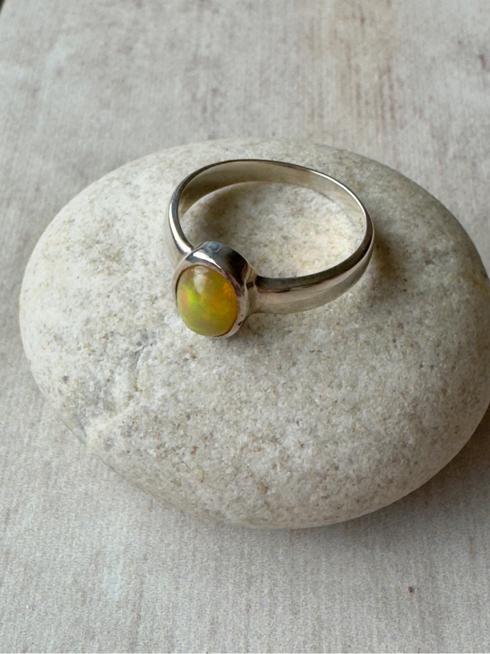 Opal Solitaire Ring in Sterling Silver - size 6